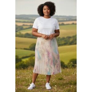 Worthington Abstract Impressionist Accordion Pleat Skirt - Watercolor Pastel XL